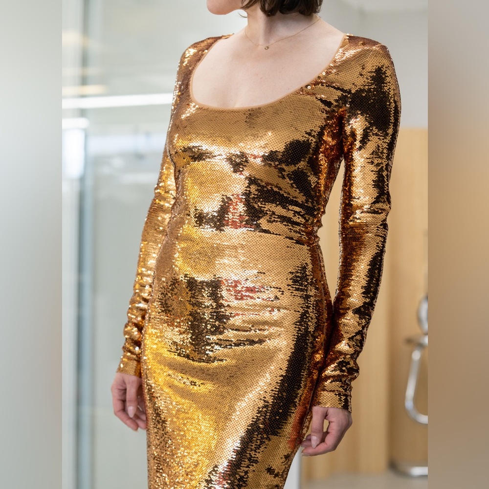 Tom Ford Liquid Gold Sequin Sheath Dress
